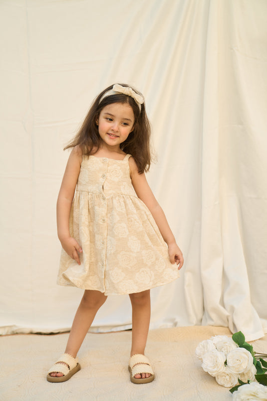 Flowery beije dress with headband🌼