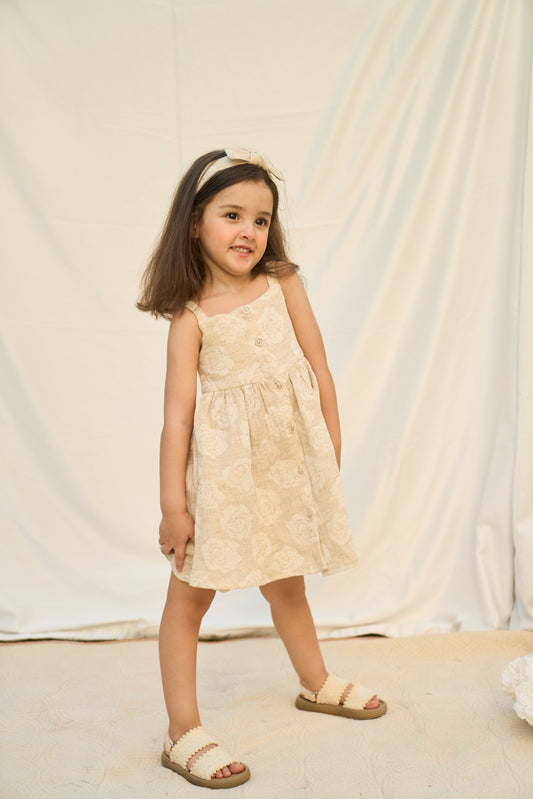 Flowery beije dress with headband🌼
